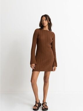 Rhythm. Chocolate brown knit cover up mini dress